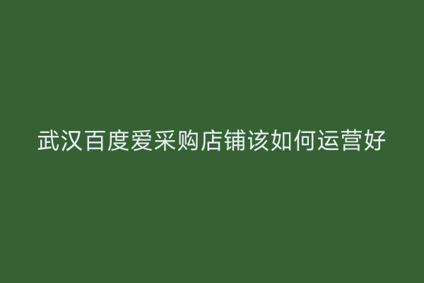 武汉百度爱采购店铺该如何运营好