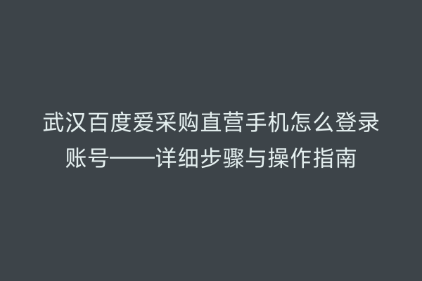 武汉百度爱采购直营手机怎么登录账号——详细步骤与操作指南