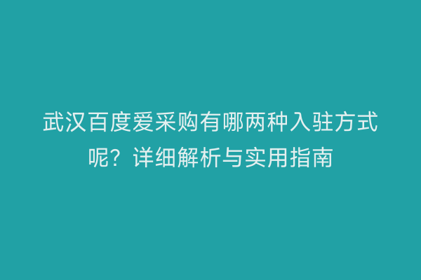 武汉百度爱采购有哪两种入驻方式呢？详细解析与实用指南