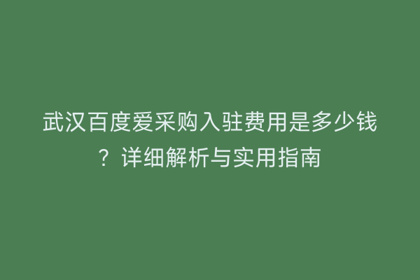 武汉百度爱采购入驻费用是多少钱？详细解析与实用指南