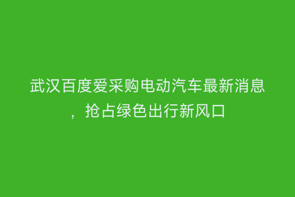 武汉百度爱采购电动汽车最新消息，抢占绿色出行新风口