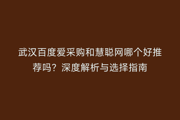 武汉百度爱采购和慧聪网哪个好推荐吗？深度解析与选择指南
