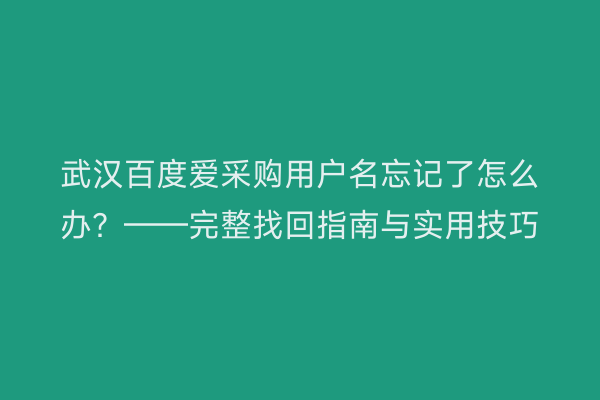 武汉百度爱采购用户名忘记了怎么办？——完整找回指南与实用技巧