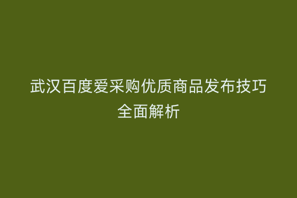 武汉百度爱采购优质商品发布技巧全面解析