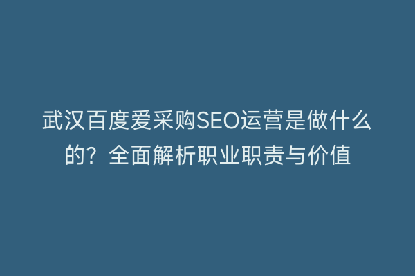 武汉百度爱采购SEO运营是做什么的？全面解析职业职责与价值