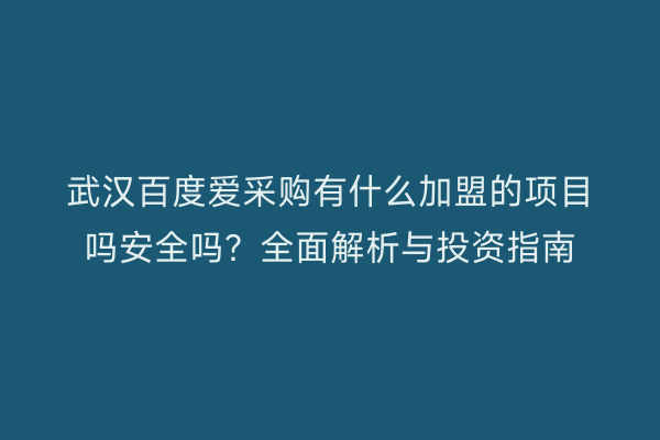 武汉百度爱采购有什么加盟的项目吗安全吗？全面解析与投资指南