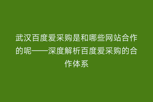 武汉百度爱采购是和哪些网站合作的呢——深度解析百度爱采购的合作体系