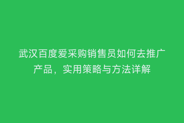 武汉百度爱采购销售员如何去推广产品，实用策略与方法详解