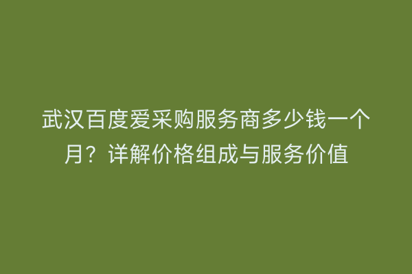武汉百度爱采购服务商多少钱一个月？详解价格组成与服务价值
