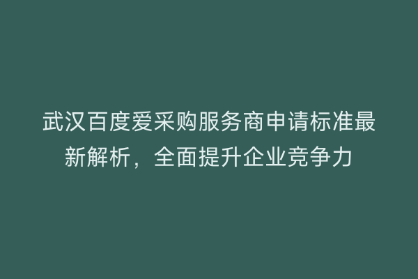 武汉百度爱采购服务商申请标准最新解析，全面提升企业竞争力