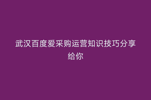 武汉百度爱采购运营知识技巧分享给你