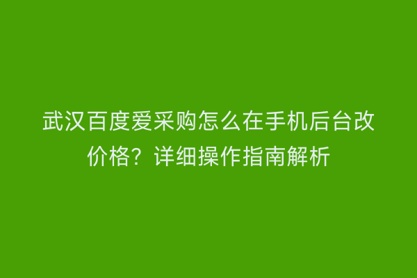 武汉百度爱采购怎么在手机后台改价格？详细操作指南解析