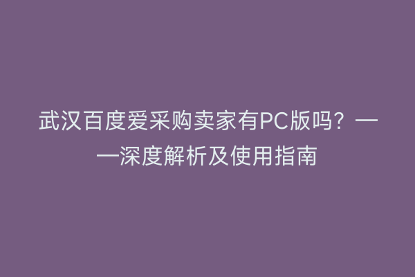 武汉百度爱采购卖家有PC版吗？——深度解析及使用指南