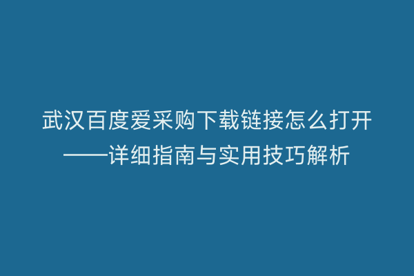 武汉百度爱采购下载链接怎么打开——详细指南与实用技巧解析