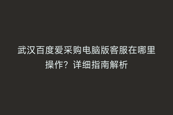 武汉百度爱采购电脑版客服在哪里操作？详细指南解析