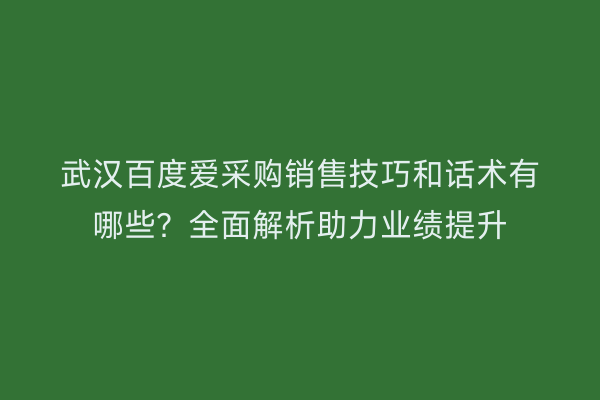 武汉百度爱采购销售技巧和话术有哪些？全面解析助力业绩提升
