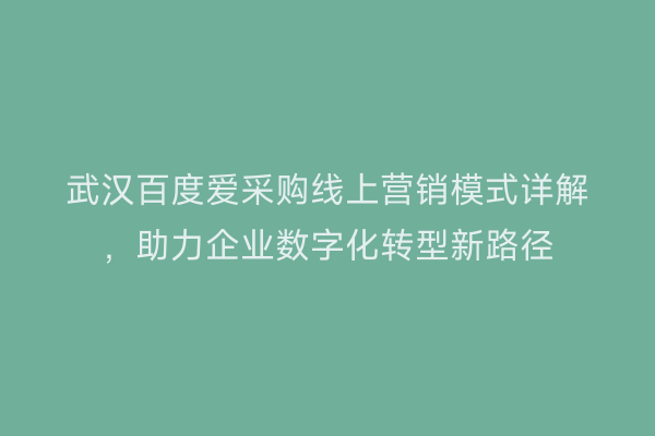 武汉百度爱采购线上营销模式详解，助力企业数字化转型新路径