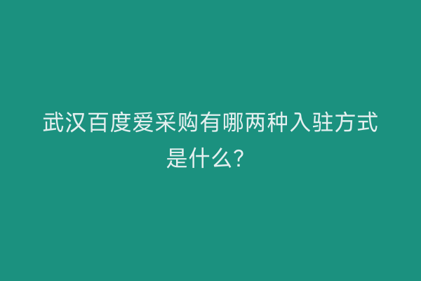 武汉百度爱采购有哪两种入驻方式是什么？