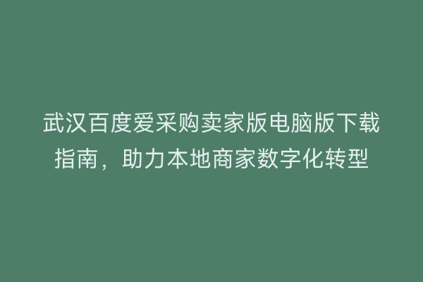 武汉百度爱采购卖家版电脑版下载指南，助力本地商家数字化转型