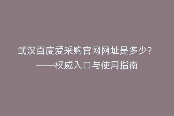 武汉百度爱采购官网网址是多少？——权威入口与使用指南