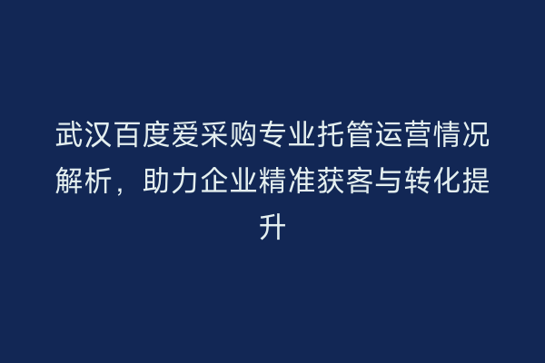 武汉百度爱采购专业托管运营情况解析，助力企业精准获客与转化提升