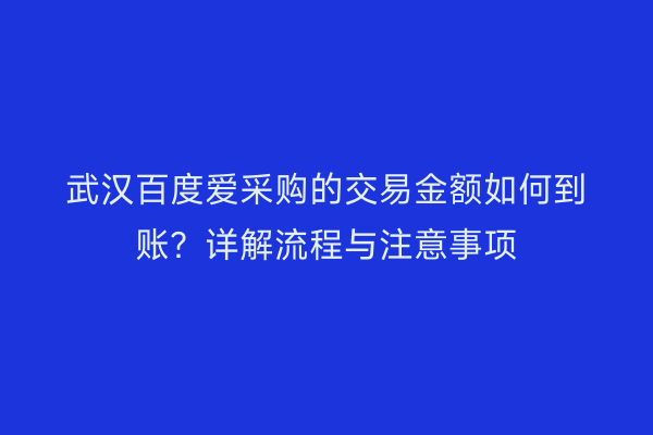武汉百度爱采购的交易金额如何到账？详解流程与注意事项