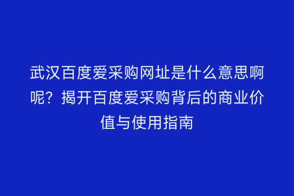 武汉百度爱采购网址是什么意思啊呢？揭开百度爱采购背后的商业价值与使用指南