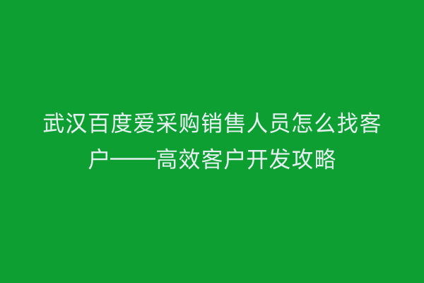 武汉百度爱采购销售人员怎么找客户——高效客户开发攻略