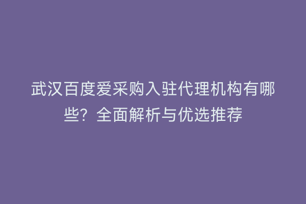 武汉百度爱采购入驻代理机构有哪些?全面解析与优选推荐