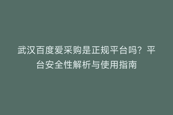 武汉百度爱采购是正规平台吗？平台安全性解析与使用指南