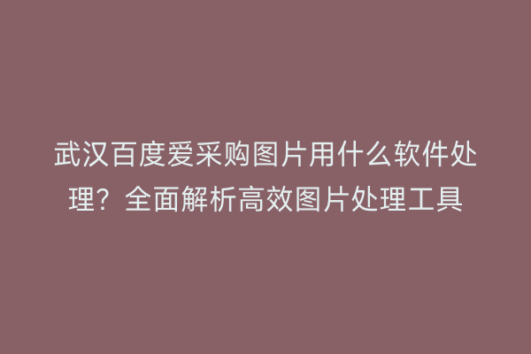 武汉百度爱采购图片用什么软件处理？全面解析高效图片处理工具