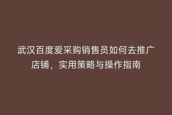 武汉百度爱采购销售员如何去推广店铺，实用策略与操作指南