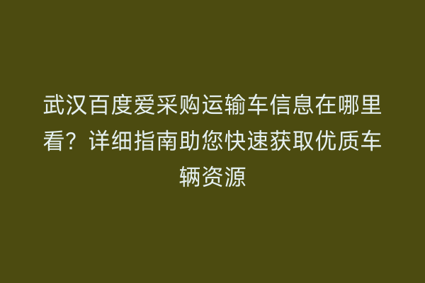武汉百度爱采购运输车信息在哪里看？详细指南助您快速获取优质车辆资源