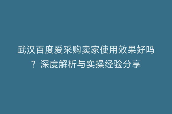武汉百度爱采购卖家使用效果好吗？深度解析与实操经验分享
