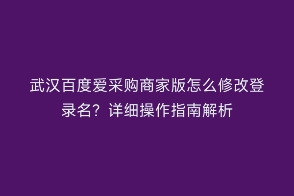 武汉百度爱采购商家版怎么修改登录名？详细操作指南解析