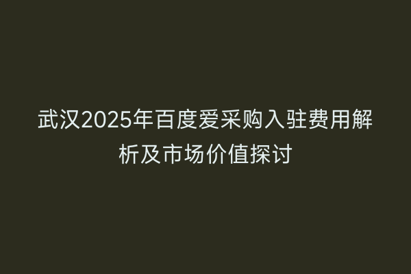 武汉2025年百度爱采购入驻费用解析及市场价值探讨