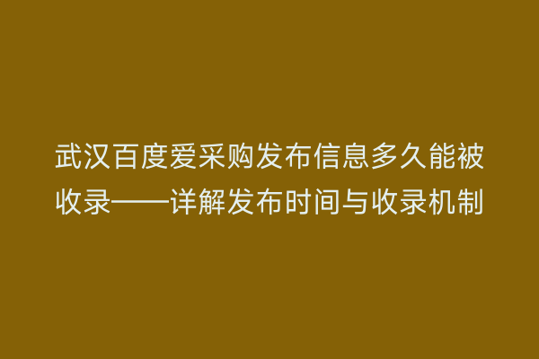 武汉百度爱采购发布信息多久能被收录——详解发布时间与收录机制