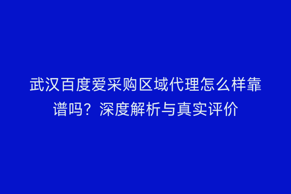 武汉百度爱采购区域代理怎么样靠谱吗？深度解析与真实评价