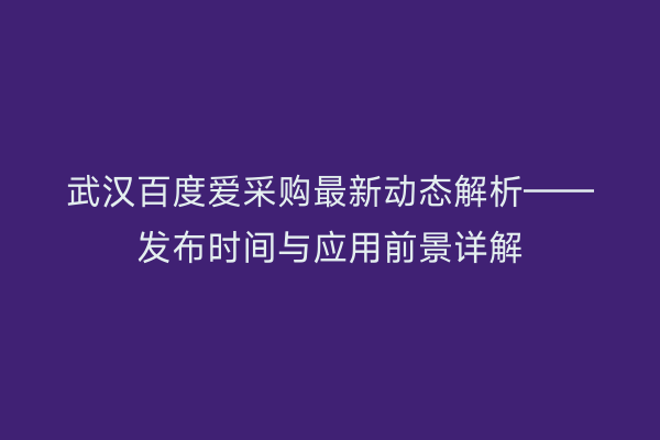 武汉百度爱采购最新动态解析——发布时间与应用前景详解