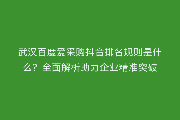 武汉百度爱采购抖音排名规则是什么？全面解析助力企业精准突破
