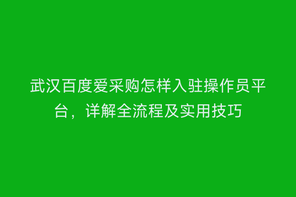武汉百度爱采购怎样入驻操作员平台，详解全流程及实用技巧