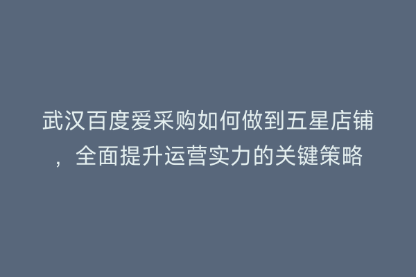 武汉百度爱采购如何做到五星店铺，全面提升运营实力的关键策略