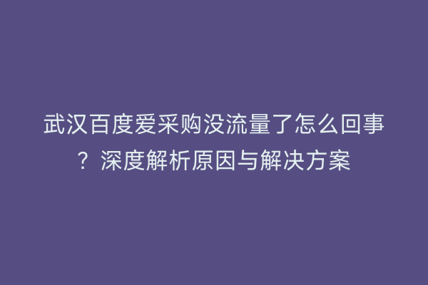武汉百度爱采购没流量了怎么回事？深度解析原因与解决方案