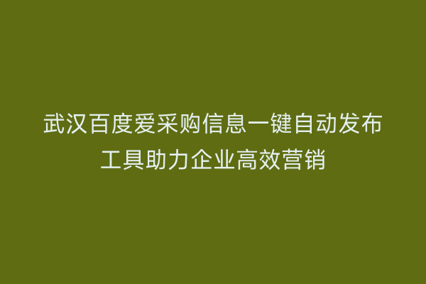 武汉百度爱采购信息一键自动发布工具助力企业高效营销