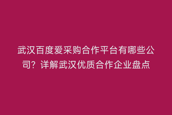 武汉百度爱采购合作平台有哪些公司？详解武汉优质合作企业盘点