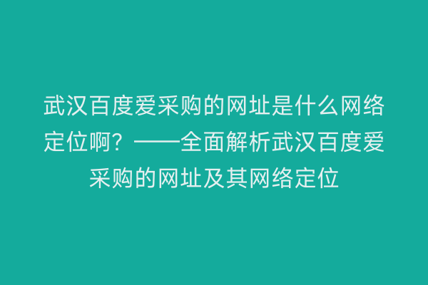 武汉百度爱采购的网址是什么网络定位啊？——全面解析武汉百度爱采购的网址及其网络定位