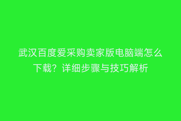 武汉百度爱采购卖家版电脑端怎么下载？详细步骤与技巧解析