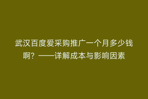 武汉百度爱采购推广一个月多少钱啊？——详解成本与影响因素