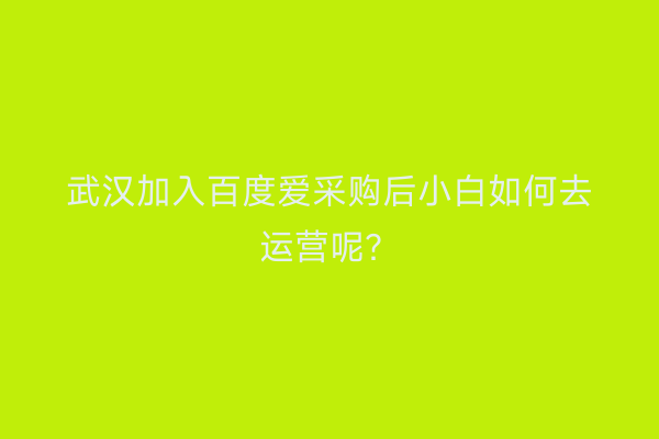 武汉加入百度爱采购后小白如何去运营呢？