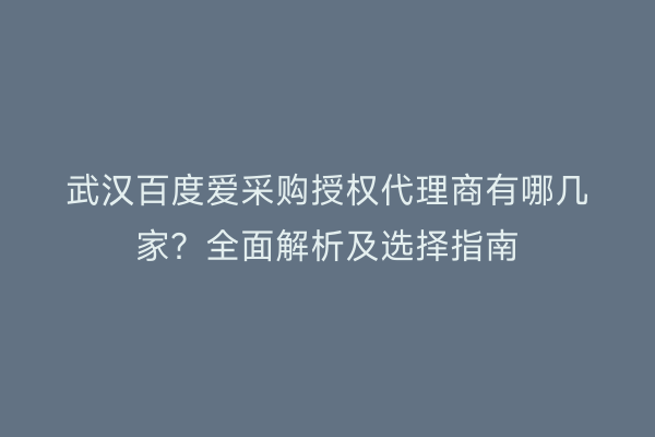 武汉百度爱采购授权代理商有哪几家？全面解析及选择指南